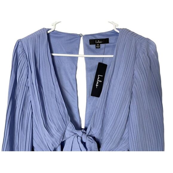 NWT Lulus XS Blue Pleated Long Sleeve Romper Women's Romper - Picture 4 of 13